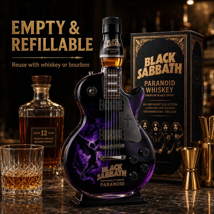 🎸Black - Sabbath Paranoid Guitar Collectible Glass Decanter🎸