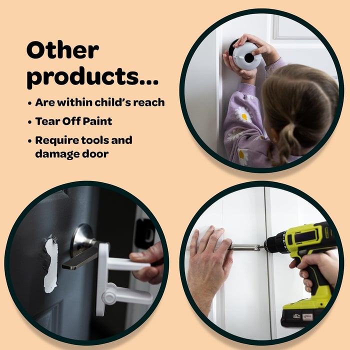 Huglock - The Adjustable Snap-On Door Lock - No Tools or Adhesives Required - Works With Door Knob, Lever or Handle