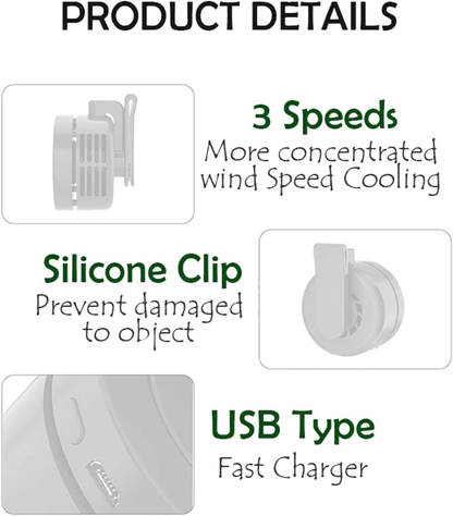 ✨️Portable Mini Waist Clip Fan, USB or Battery Personal Fan 3 Speeds Bladeless