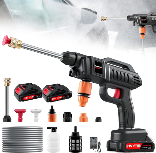 🌊Portable Battery Power Washer 1500W, 60Bar/870 PSI Electric Pressure Washer Handheld High Pressure Car Washer Gun🔫 with 2 Nozzles,  5m Hose Cordless Jet Washers for Car/Floor/Patio