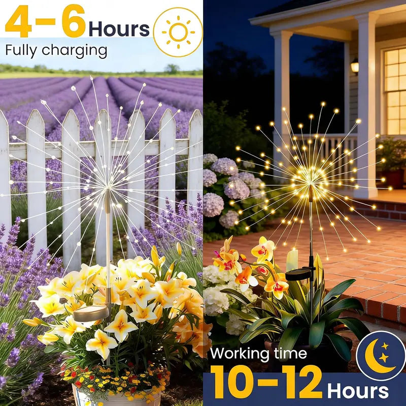 120 LED solar-powered garden lights, fairy firework decorative outdoor lights, suitable for courtyards, paths, flower beds, flower pots, balconies, terraces, and Christmas decorations.