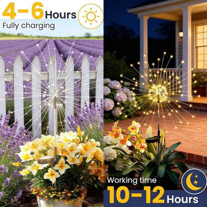 120 LED solar-powered garden lights, fairy firework decorative outdoor lights, suitable for courtyards, paths, flower beds, flower pots, balconies, terraces, and Christmas decorations.
