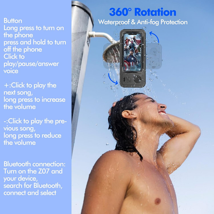 Wireless Bluetooth Speaker for Bathroom , Waterproof 360 Rotation Viewable Shower Phone Case Speakers for Bathroom Wall Mirro Compatible with iPhone