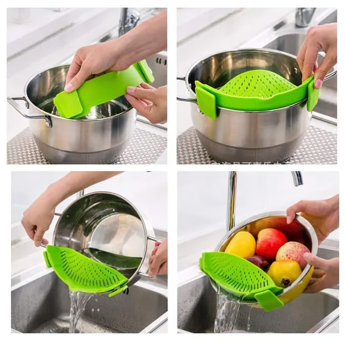 ✨️Silicone Clip-On Colander Pot Strainer for Pots Pans Bowls, Pasta Vegetable Clip-On Drainer Kitchen Strainer Tools