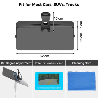 Universal Anti-Glare Polarized Car Sun Visor Extender with UV400 Protection 12.6 x 5 Lens Size Quick 5 Sec Install Safe Driving Windshield Shade