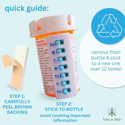 🩺💊 Pill/Medication/Vitamin/Pet Med Tracker & Reminder, Attach to Your Bottle, Organizer-Free, Curved‑Back, White & Blue (2-Pack, 1 Each)