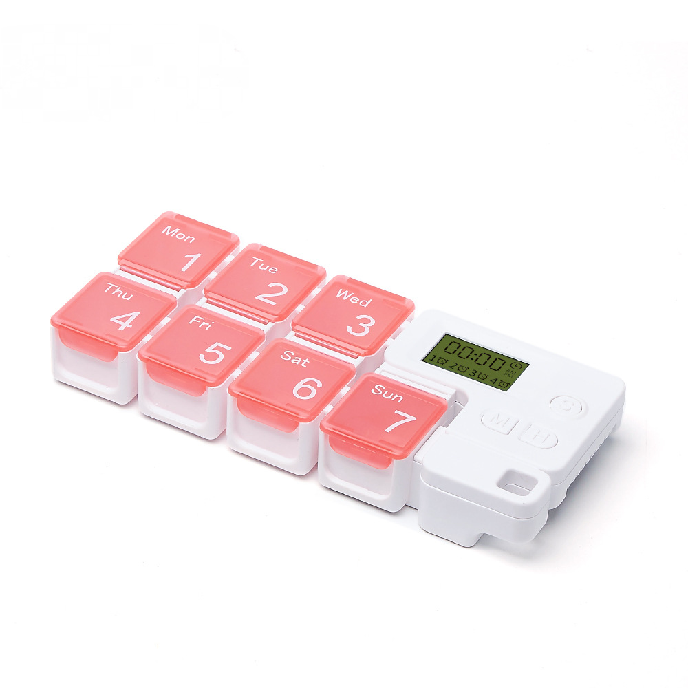 Portable Travel Vitamins Medicine Box Case-7 Days Pill Dispenser Organizer with Reminder Alarm