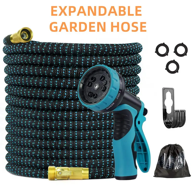 100FT Expandable Garden Hose with 10 Function Spray Nozzle, 3-Layer Latex Core(Color random)