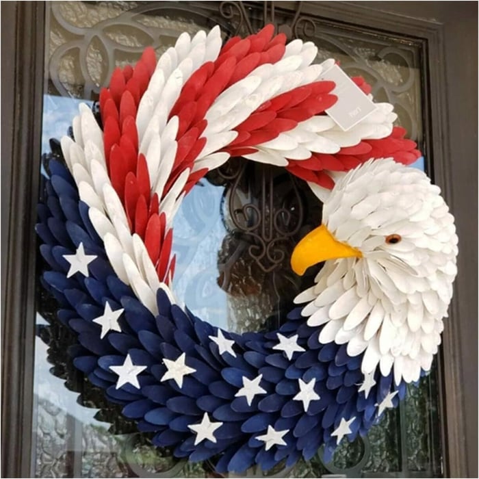 American Flag Accipiter Wreath with Eagle Head – Patriotic Front Door Decor