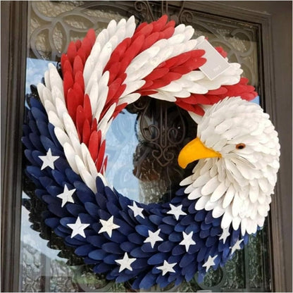 American Flag Accipiter Wreath with Eagle Head – Patriotic Front Door Decor