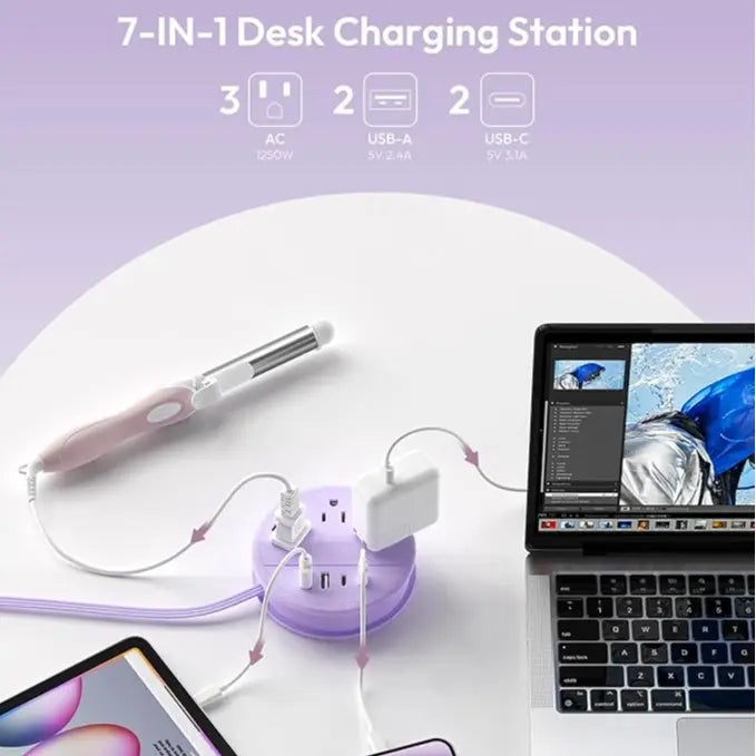 Travel Power Strip Cruise Approved, 7-in-1 with 3 AC Outlets & 4 USB (2 USB-C), Flat Plug 5FT Wrapped Around Extension Cord, Travel Essentials for Cruise, Hotel & Dorm