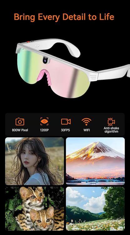 ✨️✨️Aeoss AI Smart Glasses - HD Camera Sunglasses with Voice Control, Real-time Translation, & Music Bluetooth, AI Object Recognition, Polarized Interchangeable Lenses for Cycling & Running