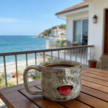 🔥🔥Handmade Face Shaped Ceramic Mug,  Funny Tongue Out Facial Ceramic Mug
