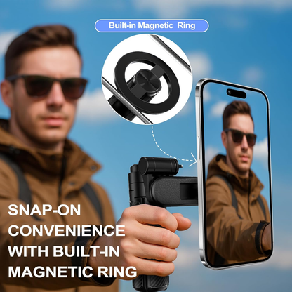 4-in-1 Multifunctional 360° Rotation Magnetic Selfie Stick, Mini Portable Extendable Phone Tripod with Remote and Metal Ring for iPhone & Android, for Travel Vlog Live Streaming