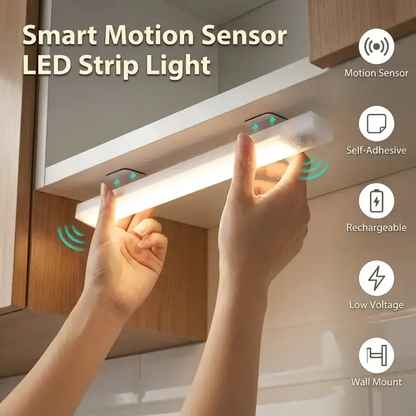 ✨️✨️Smart Human Motion Sensor LED Strip Light, Self-Adhesive Rechargeable Cabinet Wardrobe Drawer Night Light, Wall Mount Low Voltage Fixture