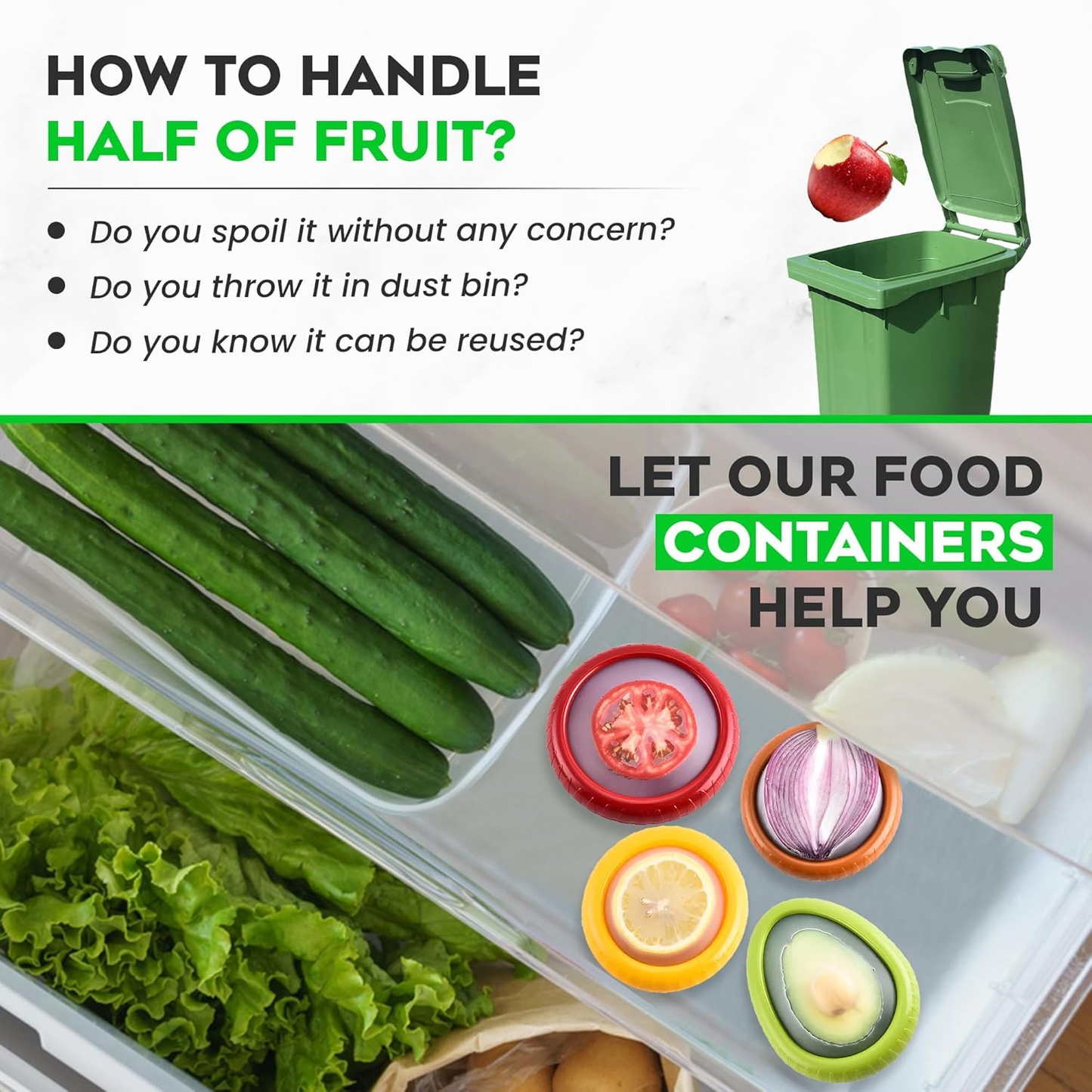 ✨️✨️4PCS Silicone Saver - as Onion Saver & Lemon Saver, Avocado Keeper, Tomato Saver, and More - Anti-Oxidation + Reusable Fruit and Vegetable Storage Containers for Fridge