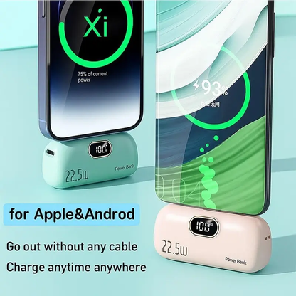 5000mAh Mini Portable Charger with 22.5W Output, Features Two USB Ports (Type-C & USB-A) and Digital Power Display