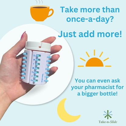 🩺💊 Pill/Medication/Vitamin/Pet Med Tracker & Reminder, Attach to Your Bottle, Organizer-Free, Curved‑Back, White & Blue (2-Pack, 1 Each)