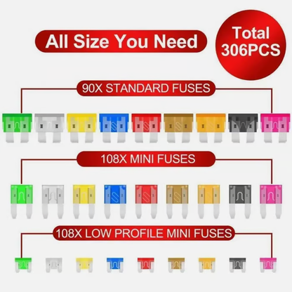 306PCS&Car Blade Fuse Assortment Set with Assorted Car Blade Fuses