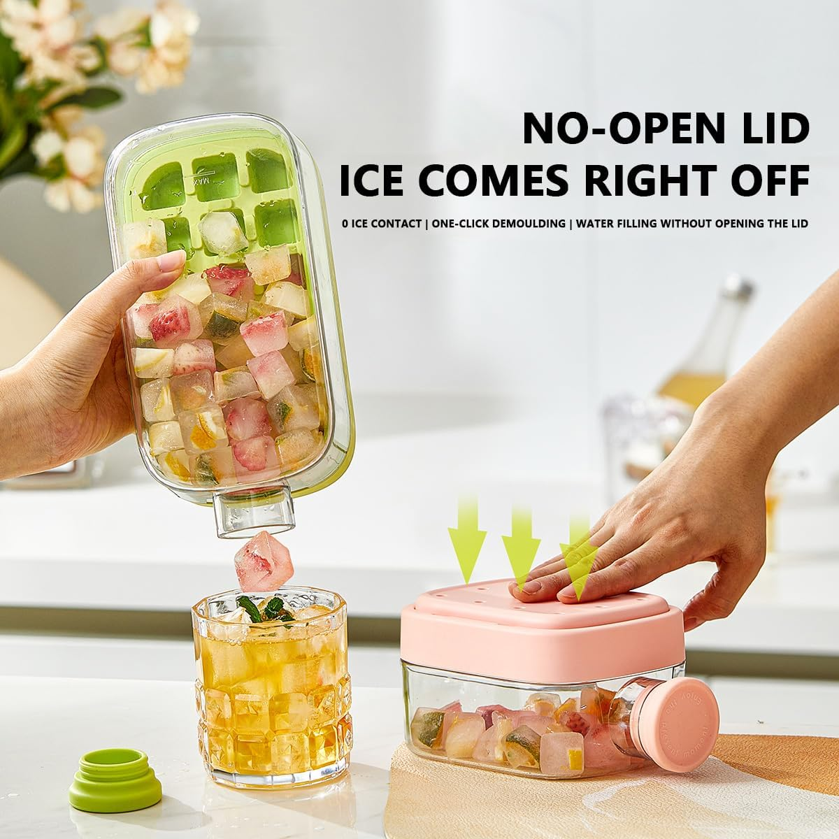 🧊2in1 Touch Free Ice Cube Tray Water Bottle Come Easy To Take Ice By Pressing Suitable