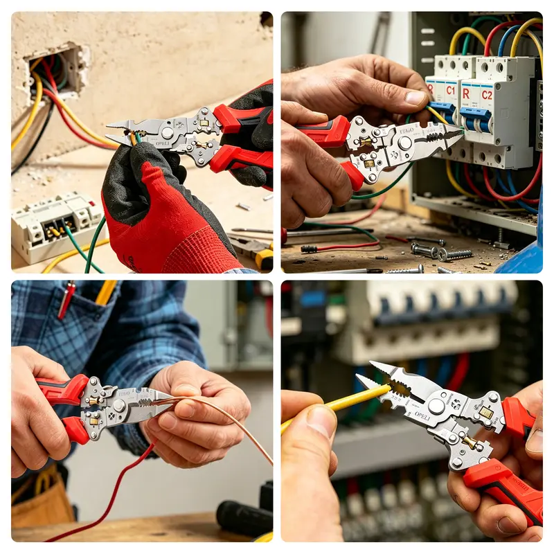 🛠️🛠️16 in 1 Wire Stripper Twister forCutting and Pulling Wires, Voltage Tester Pliers, Cable Scissors, 12V to250V Live,Null,Hot Wire Judgment ACDC, Audible and Flashing LED Alarms