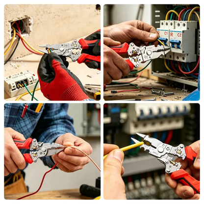 🛠️🛠️16 in 1 Wire Stripper Twister forCutting and Pulling Wires, Voltage Tester Pliers, Cable Scissors, 12V to250V Live,Null,Hot Wire Judgment ACDC, Audible and Flashing LED Alarms