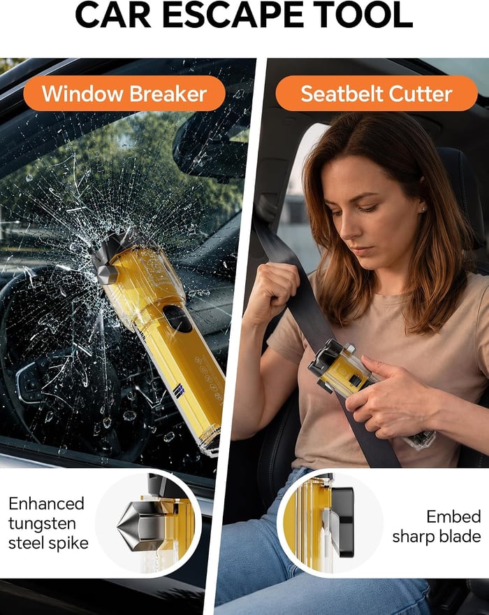 Emergency Flashlight for Car, Seatbelt Cutter Window Breaker, 3000 LM Flashlight Multifunctional Safety Tool