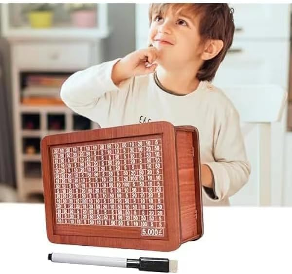 💰️💰️Cash Vault Wooden Savings Box,Wooden Money Box with Target and Numbers,Piggy Bank for Child Adults