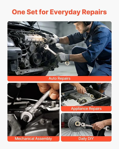 🛠️🛠️VEVOR 6-Piece Multifunctional Flex-Head Ratcheting Wrench Set, Metric 6mm-11 mm, 72 Teeth Cr-V Steel Flexible Combination Wrench Set, Car & Automotive Tools with Roll Up Pouch