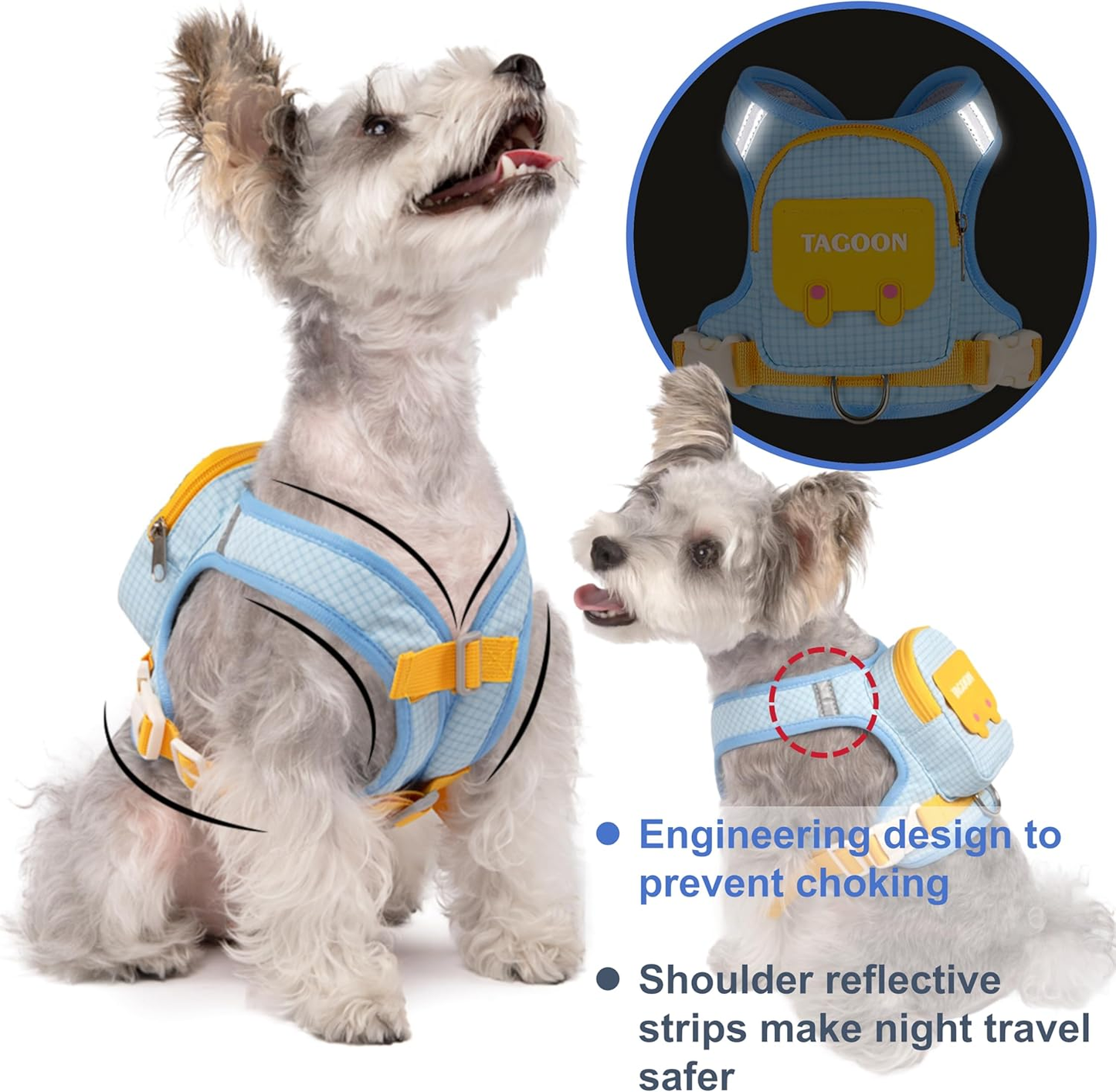 Dog Backpack Harness Leash Set Reflective Waterproof Pockets Built in Poop Bag Dispenser for Hiking Training Running Pets Self Carrier with D-Ring