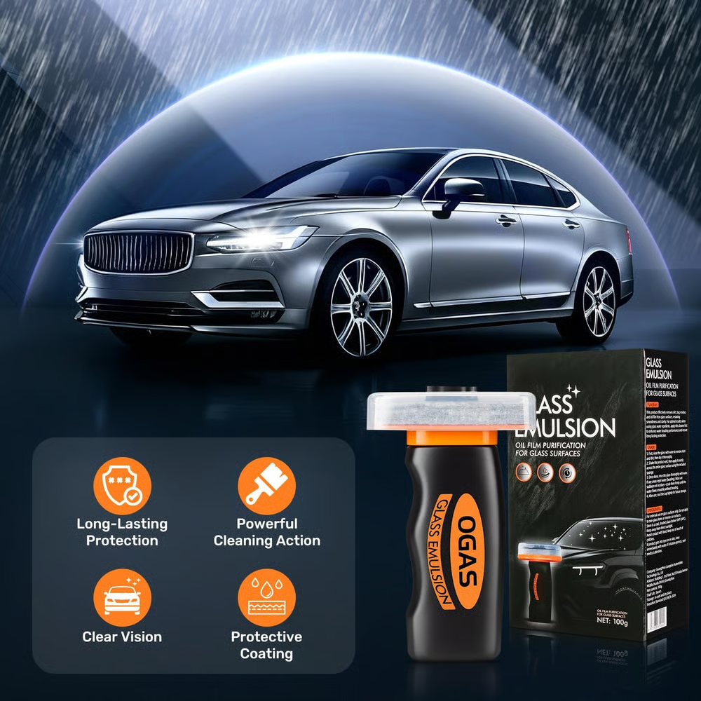 Windshield Oil Film Eraser Wand - All-in-One Pro Kit with Glass Cleaning Emulsion Formula and Sponge - The Ultimate Streak-Free Solution to Prep for Rain Repellents