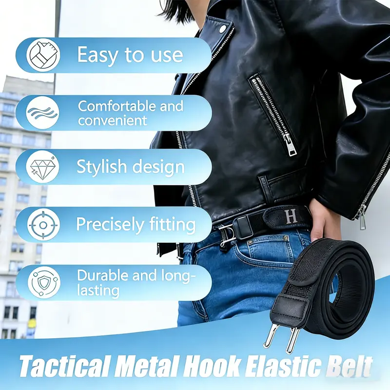 2 PCS No Buckle Belts for Men and Women, Buckless Belts for Unisex- Adjustable Metal Hook Comfortable Invisible Belt, Invisible Belt for Jeans, Pants
