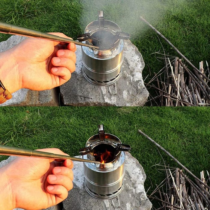 🔥2 PCS Stainless Steel Collapsible Fire Blower Tube, Orange | Perfect for Fireplace, Barbecues & Campfire