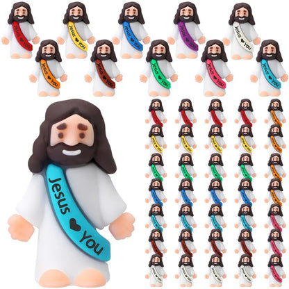 ✨️50PCS Mini Jesus Figures Multicolor Original Design Jesus Loves You Little Christ Rubber Hide and Seek Toys