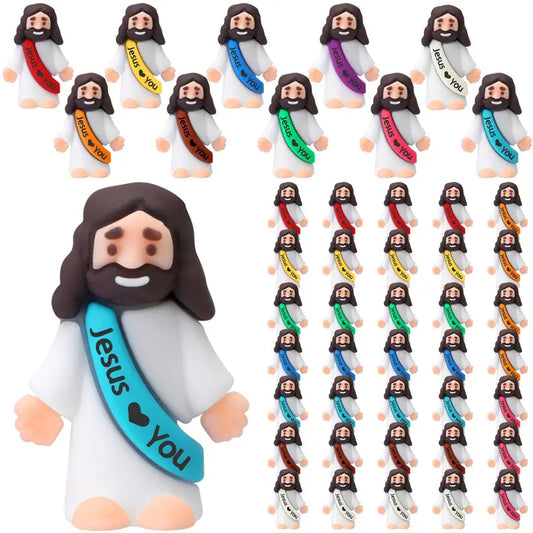 ✨️50PCS Mini Jesus Figures Multicolor Original Design Jesus Loves You Little Christ Rubber Hide and Seek Toys