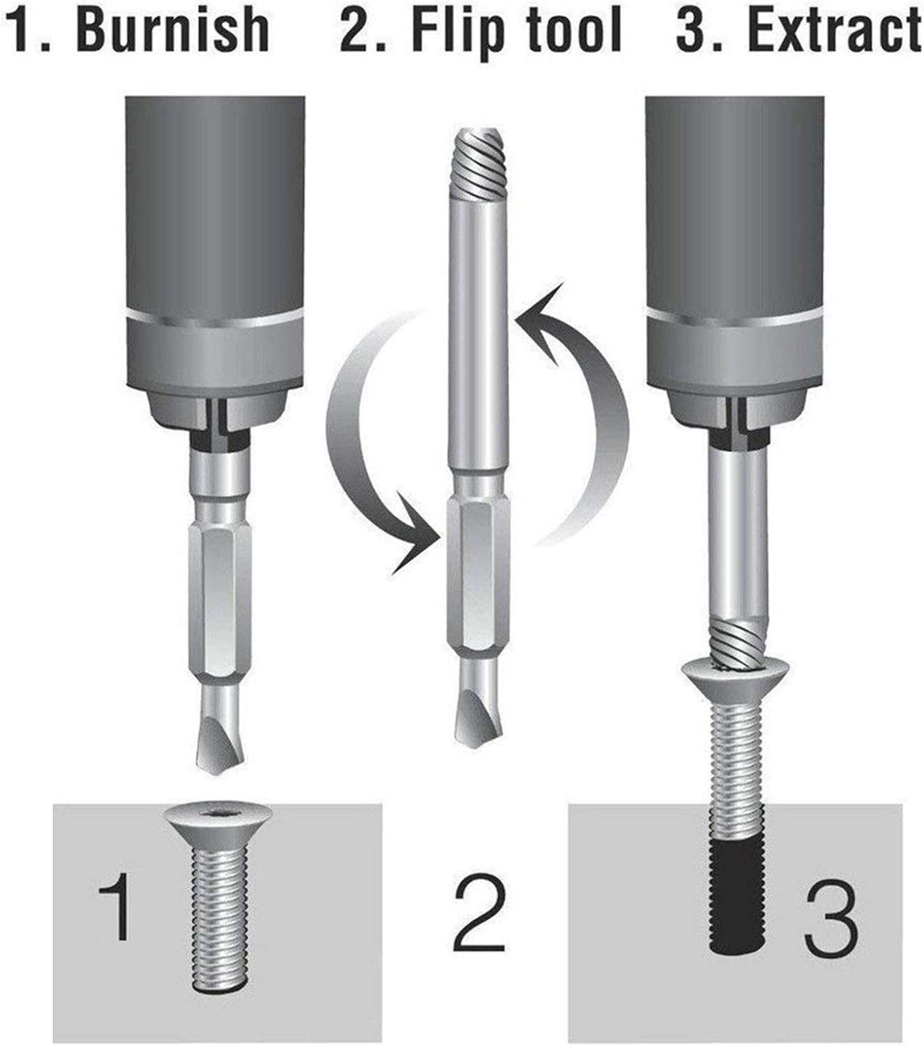 Stripped Broken Screw Remover,6 Counts Set Easy Out Bolt Extractor, Damaged Screw Extractor Set,Double Head Extraction Design Extractor Head