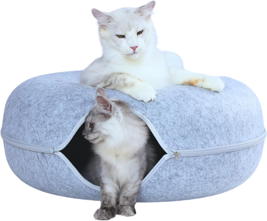 🐱🐱Cat Cave Donut for Multiple & Large Cats up to 30-45 lbs, 3-in-1 Self Warming Cat Bed, Tunnel & Scratcher