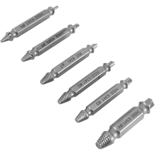 Stripped Broken Screw Remover,6 Counts Set Easy Out Bolt Extractor, Damaged Screw Extractor Set,Double Head Extraction Design Extractor Head