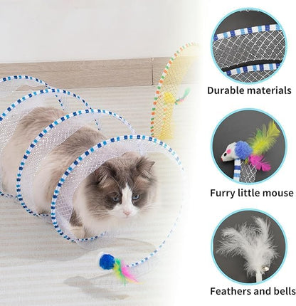 😸Potaroma Spiral Tunnel Cat Toy, Cat Self Play Spiral Kitten Collapsible Spring Tunnel Toy for Indoor Cats with Feather and Bell, 20 Inches Unfolded