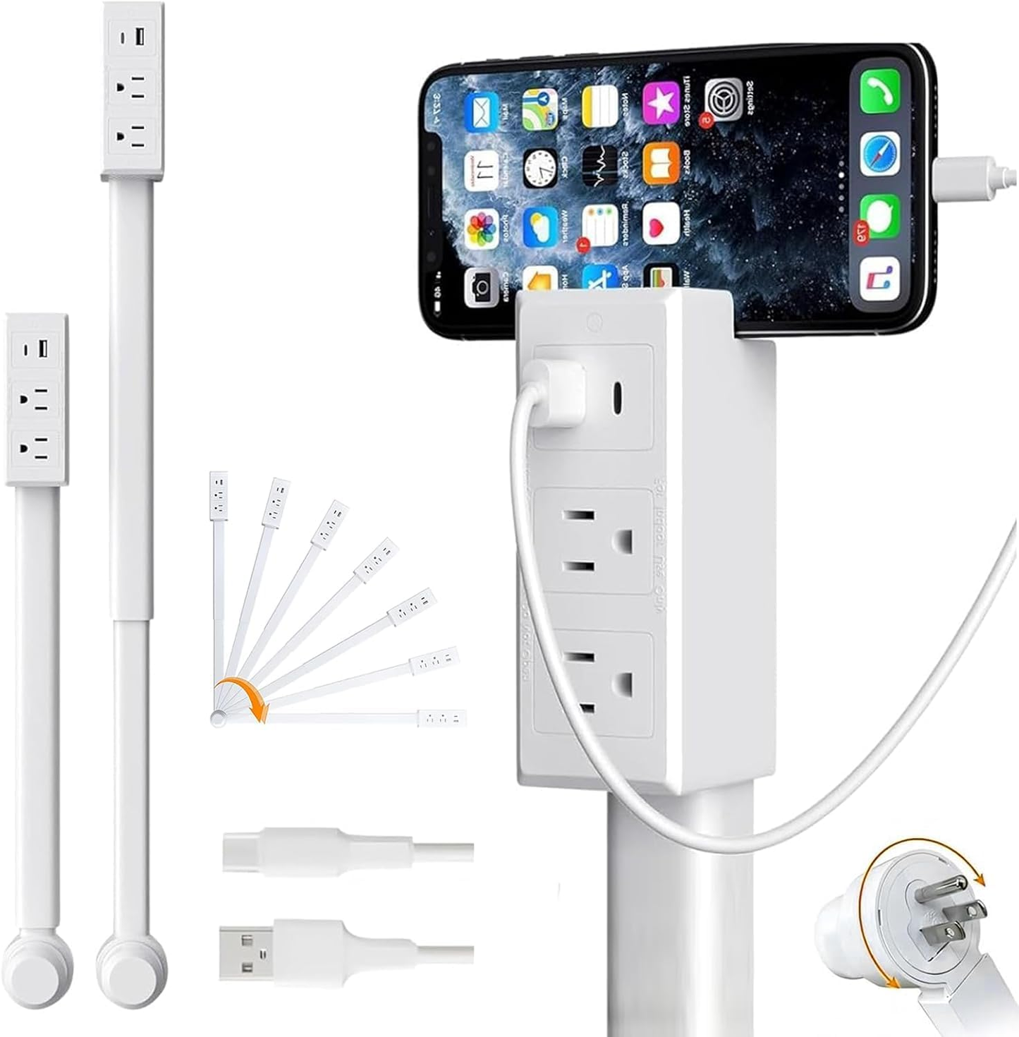 🔋✨️Electrical Outlet Extender Stick,180° Rotating Extendable Wall Outlet for Hard to Reach Places,Rotating Plug Power Hub