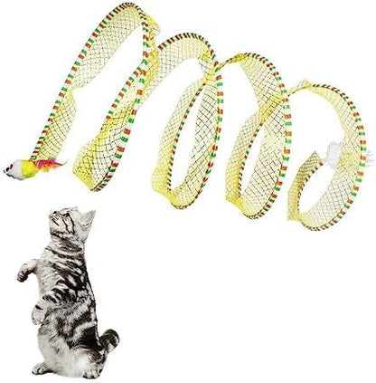 😸Potaroma Spiral Tunnel Cat Toy, Cat Self Play Spiral Kitten Collapsible Spring Tunnel Toy for Indoor Cats with Feather and Bell, 20 Inches Unfolded