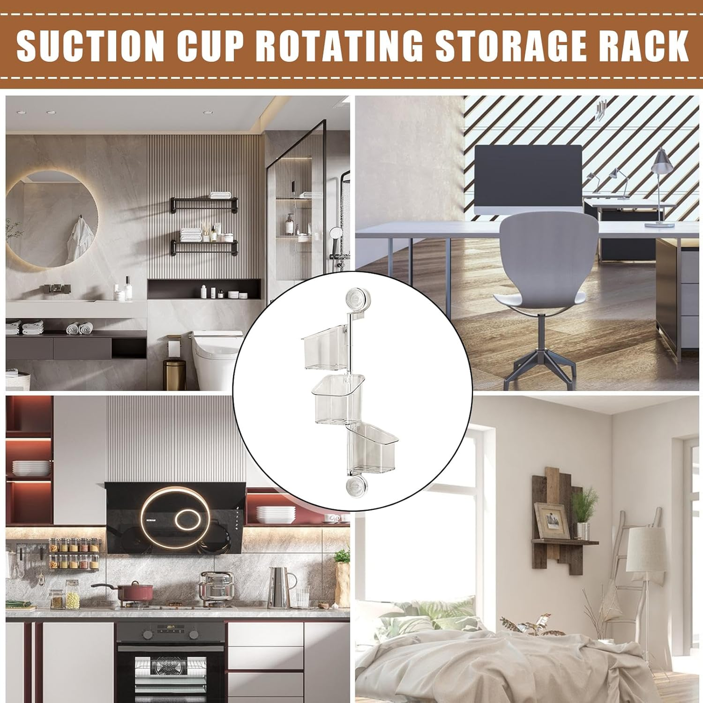 ✨️✨️Suction Cup Storage Holder - Rotating Container with Drainage, Wall Mount Box for Kitchen Accessories Bathroom Home Organization