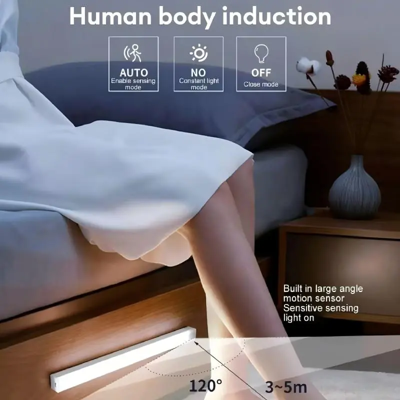 ✨️✨️Smart Human Motion Sensor LED Strip Light, Self-Adhesive Rechargeable Cabinet Wardrobe Drawer Night Light, Wall Mount Low Voltage Fixture