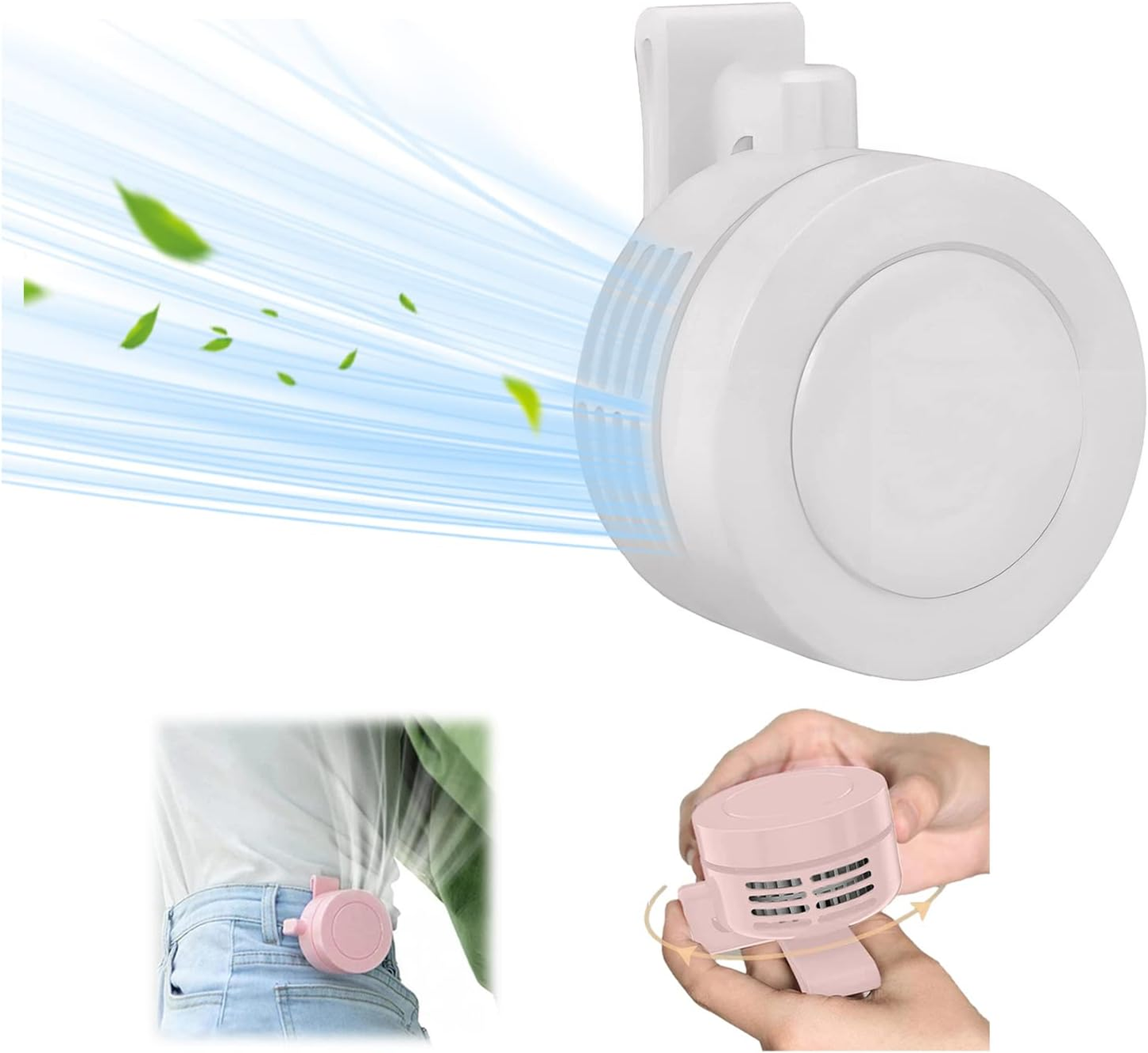 ✨️Portable Mini Waist Clip Fan, USB or Battery Personal Fan 3 Speeds Bladeless