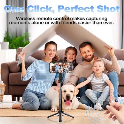 4-in-1 Multifunctional 360° Rotation Magnetic Selfie Stick, Mini Portable Extendable Phone Tripod with Remote and Metal Ring for iPhone & Android, for Travel Vlog Live Streaming