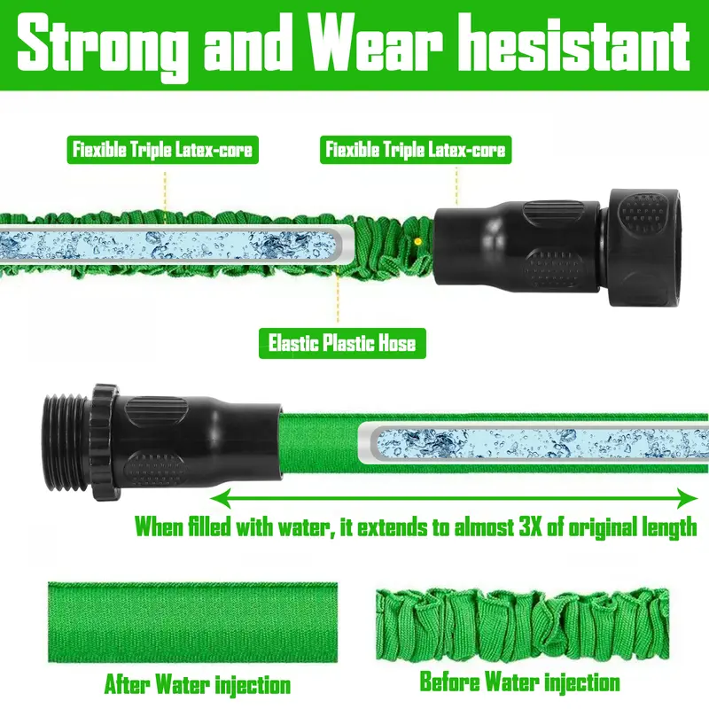 100FT Expandable Garden Hose with 10 Function Spray Nozzle, 3-Layer Latex Core(Color random)