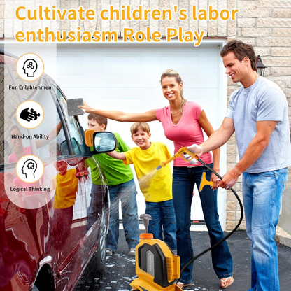 Kids Clean Car Wash Toy Toddler Cleaning Set Car Washing Kit,Powerful Manual Pressure Washer with Scraper,Sponge,Rag
