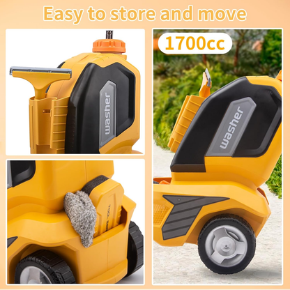 Kids Clean Car Wash Toy Toddler Cleaning Set Car Washing Kit,Powerful Manual Pressure Washer with Scraper,Sponge,Rag