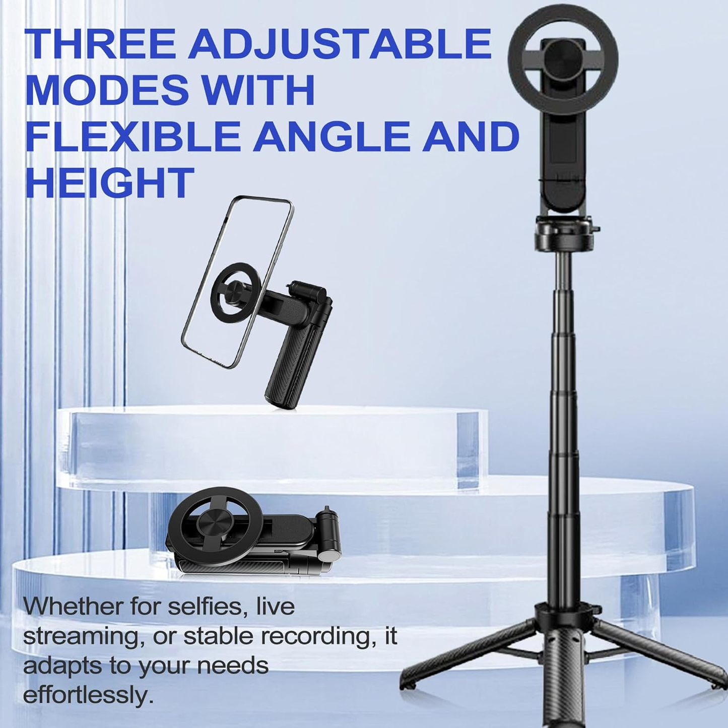 4-in-1 Multifunctional 360° Rotation Magnetic Selfie Stick, Mini Portable Extendable Phone Tripod with Remote and Metal Ring for iPhone & Android, for Travel Vlog Live Streaming