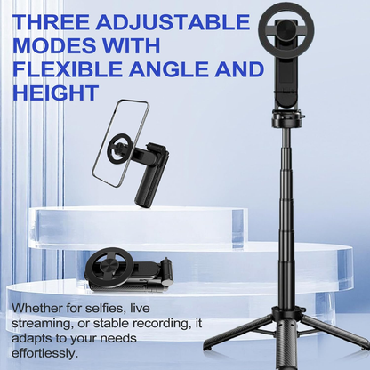 4-in-1 Multifunctional 360° Rotation Magnetic Selfie Stick, Mini Portable Extendable Phone Tripod with Remote and Metal Ring for iPhone & Android, for Travel Vlog Live Streaming